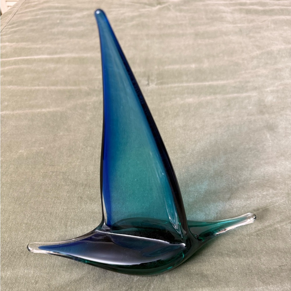 Murano Blue green clear Glass Sculpture of a sailboat #21